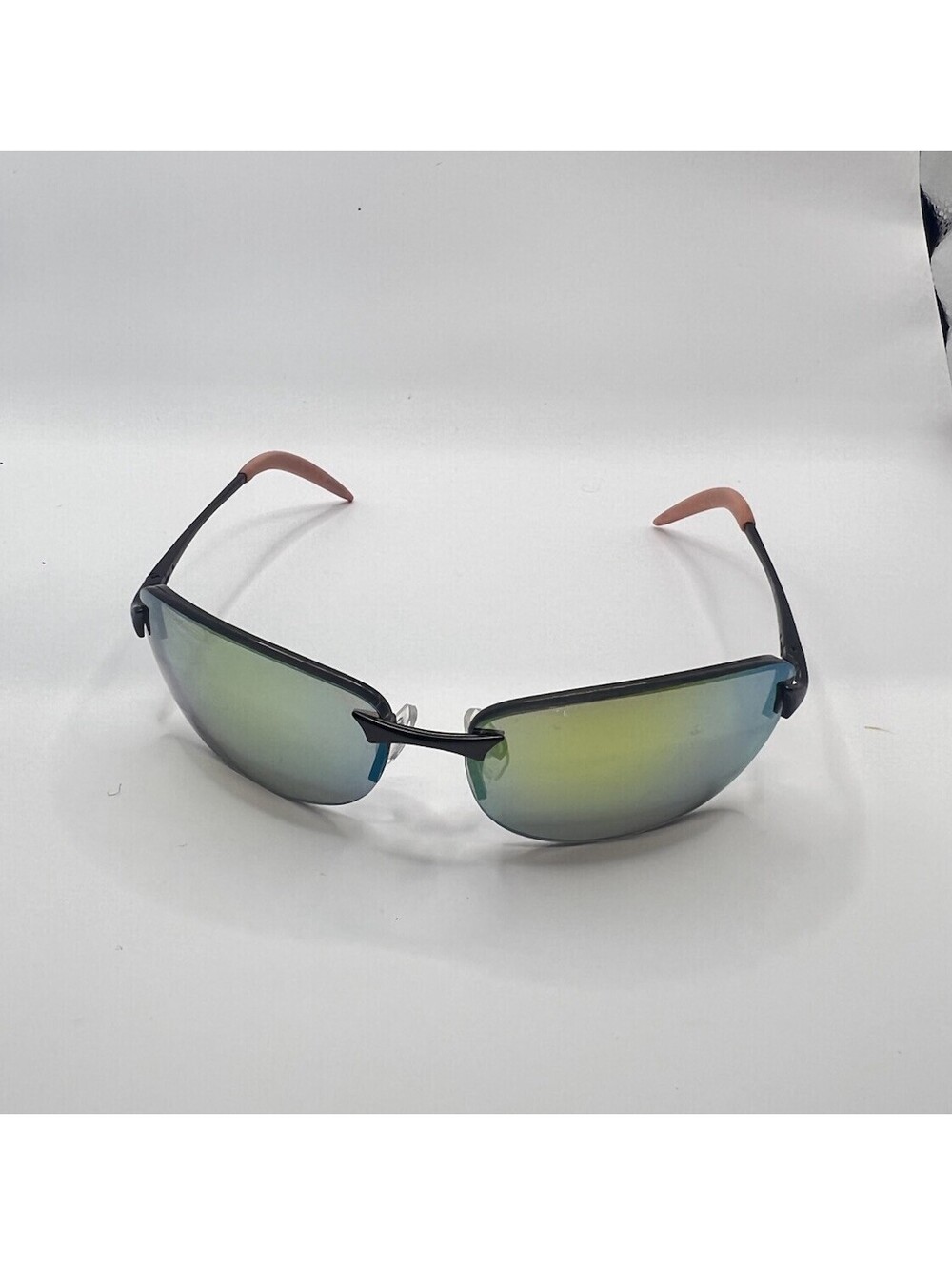 Vintage Y2K Semi Rimless Sports Sunglasses Yellow Gold Mirror Lens Tan Arm Socks